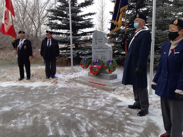 Legion members (left to right) Glenn Stewart, Brian MacDonald, Marshall Veikle and Dixie Eddingfield took part in the brief service.