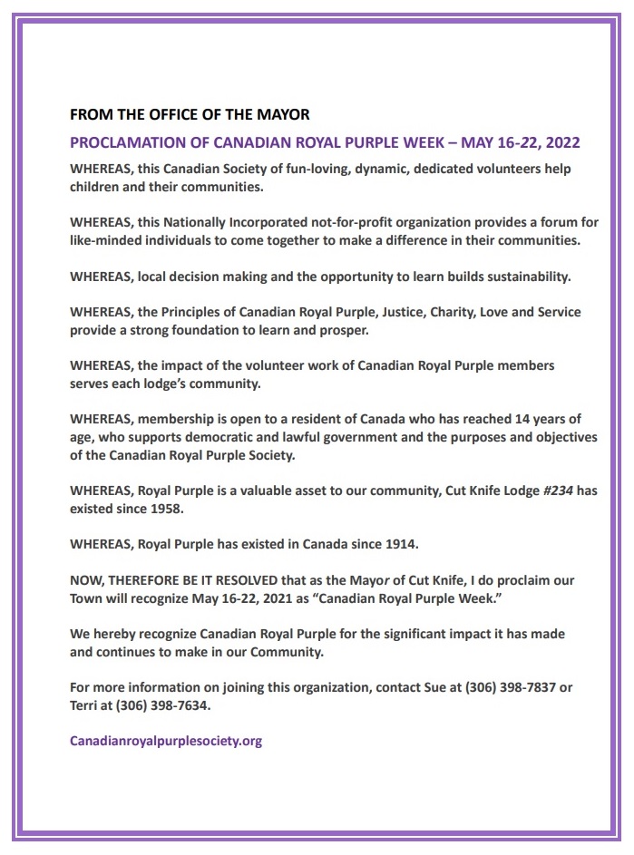 Royal Purple Proclamaion 2022