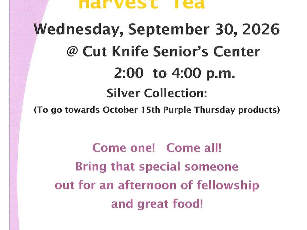 Cut Knife Royal Purple Senior’s Harvest Tea (Sept. 30th)